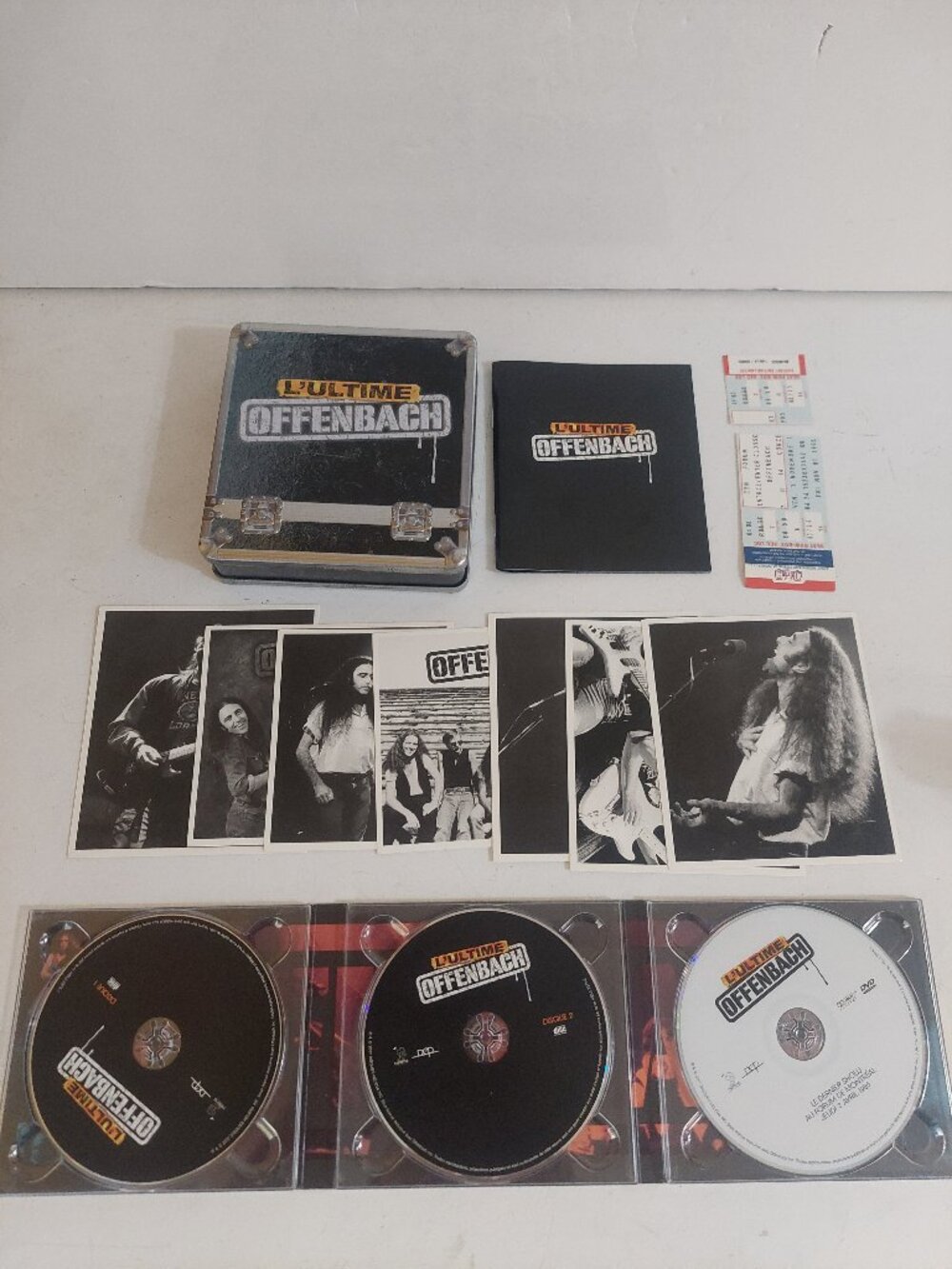 Vintage L'Ultime OFFENBACH French Rock Group 3 CD Tin Box Set & 1985 Ticket Stub